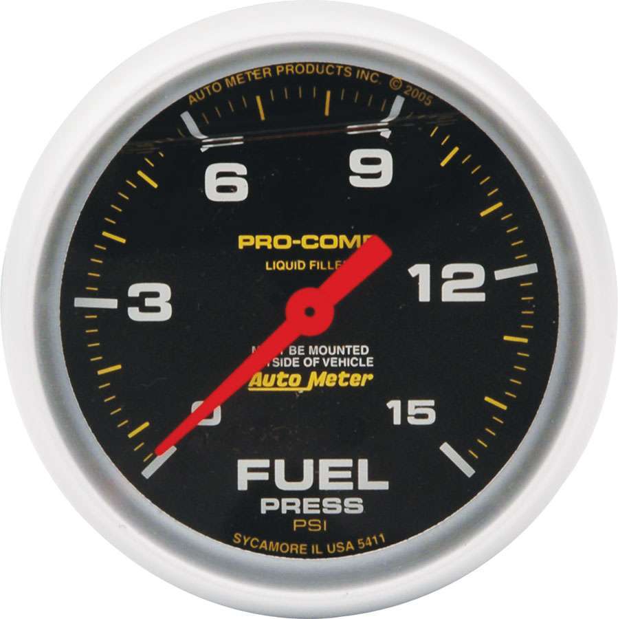 Allstar Performance 80136 Fuel Pressure Gauge, Auto Meter Pro-Comp, 0-15 psi, Mechanical, Analog, 2-5/8 in Diameter, Black Face, Each