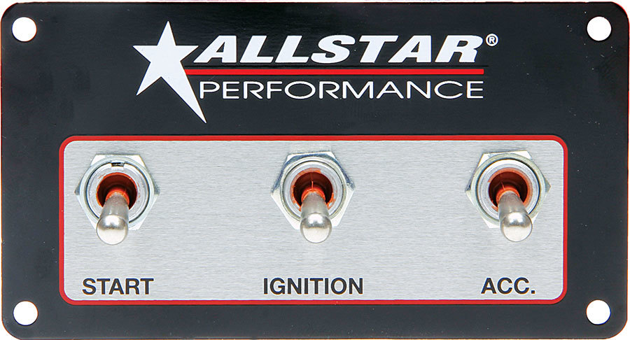 Allstar Performance 80165 Switch Panel, Dash Mount, 2-1/2 x 4-5/8 in, 1 Toggle / 1 Ignition / 1 Momentary Toggle, Kit