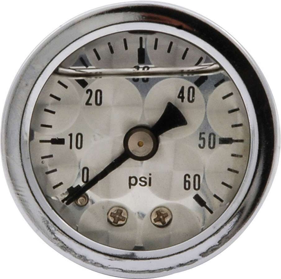Pressure Gauge - 0-60 psi - Mechanical - Analog - 1-1/2 in Diameter - Liquid Filled - 1/8 in NPT Port - Turned Face - Each