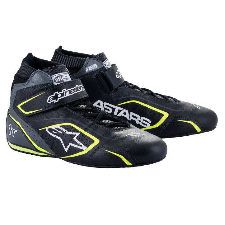 Alpinestars 2710122-1055-10 Driving Shoe, Tech 1-T V3, Mid-Top, SFI 3.3, Leather Outer, Nomex Inner, Black / Fluorescent Yellow, Size 10, Pair