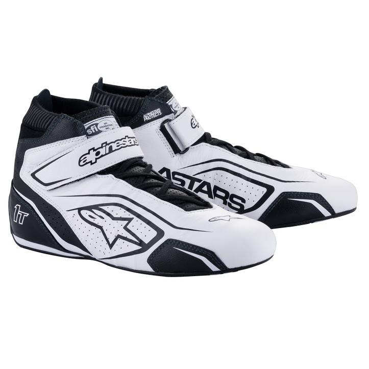 Alpinestars 2710122-21-10 Driving Shoe, Tech 1-T V3, Mid-Top, SFI 3.3, Leather Outer, Nomex Inner, White / Black, Size 10, Pair