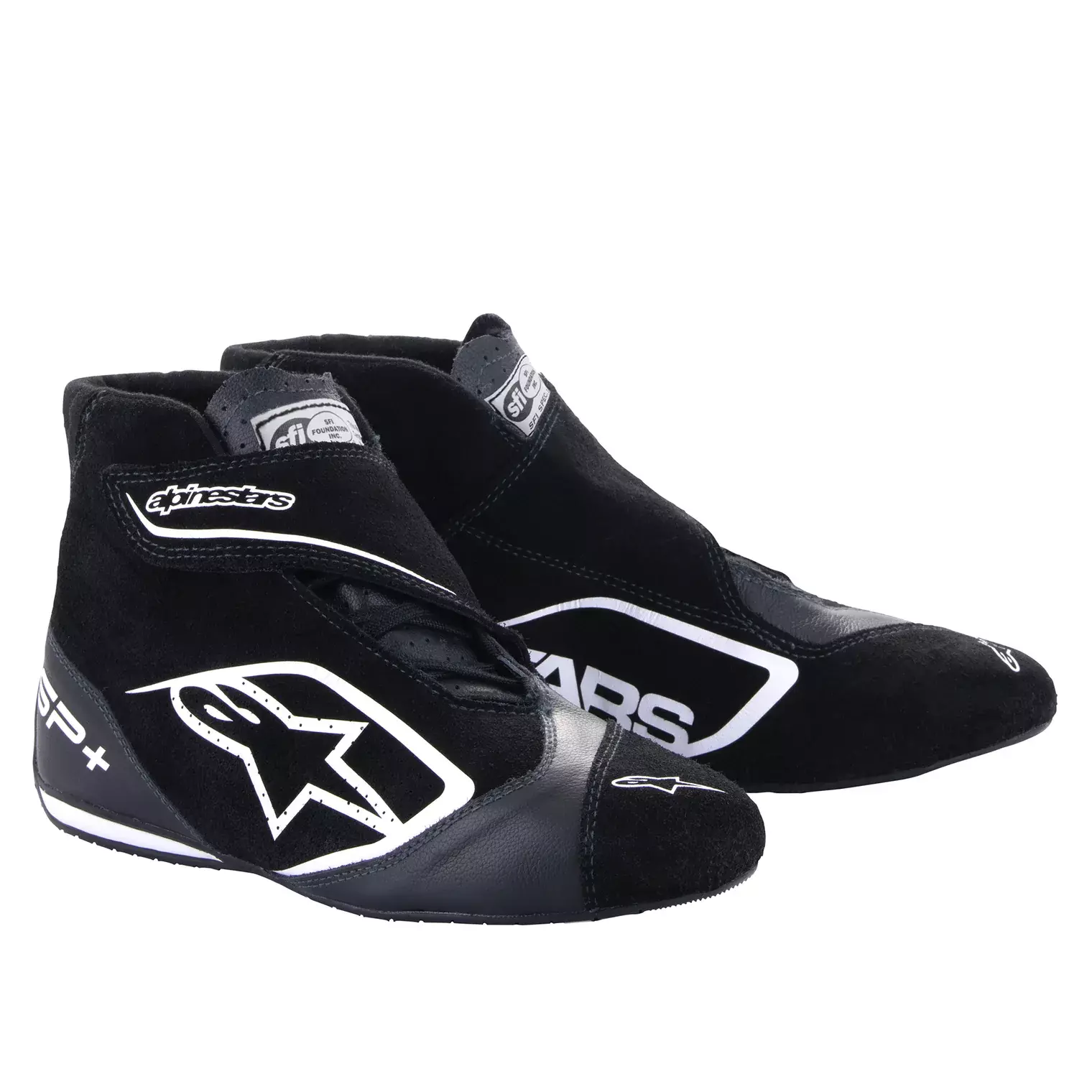 Alpinestars 2710823-12-10.5 Driving Shoe, SP+, Mid-Top, SFI 3.3, FIA Approved, Suede Outer, Nomex Inner, Black / White, Size 10.5, Pair