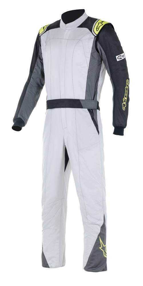 Alpinestars 3352822-1950-58 Driving Suit, Atom, 1-Piece, SFI 3.2A/5, Boot-Cut, Dual Layer, Fire Retardant Fabric, Silver / Fluorescent Yellow, Size 58, Large / X-Large, Each