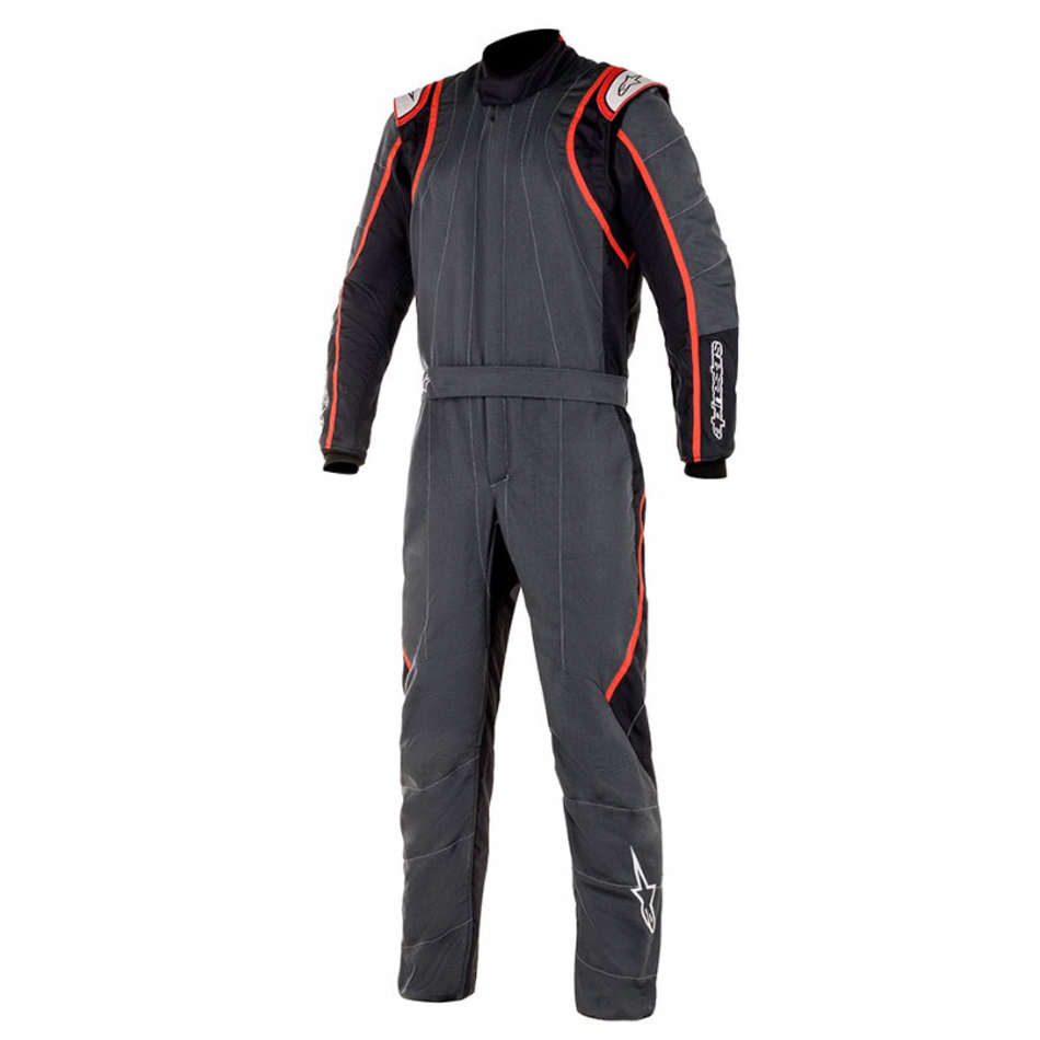 Driving Suit - GP Race v2 - 1-Piece - SFI 3.2A/5 - FIA Approved - Triple Layer - Fire Retardant Fabric - Gray / Red - Size 46 - X-Small / Small - Each