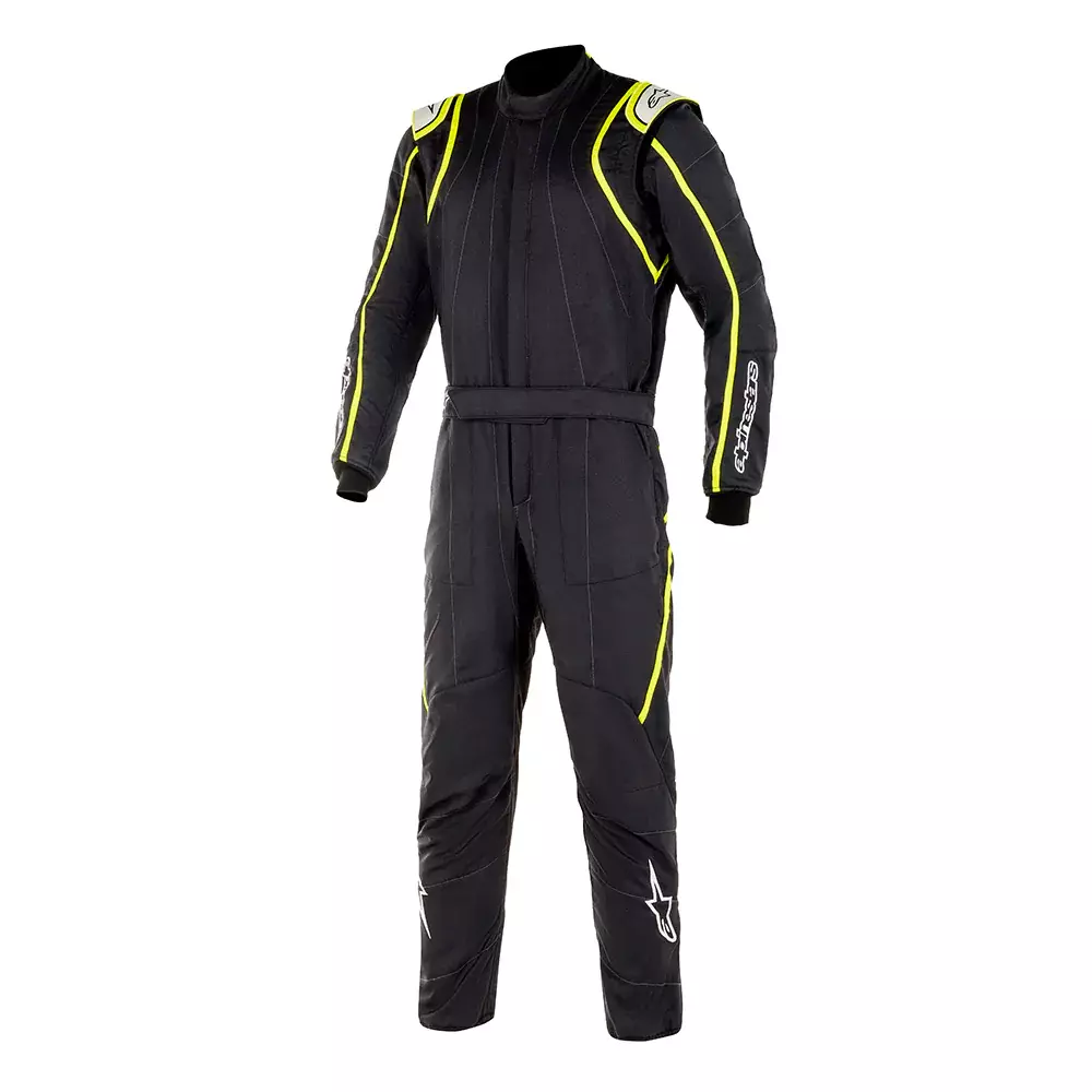 Alpinestars 3355121-155-52 Driving Suit, GP Tech V2, 1-Piece, FIA Approved, Triple Layer, Fire Retardant Fabric, Black / Fluorescent Yellow, Medium, Each
