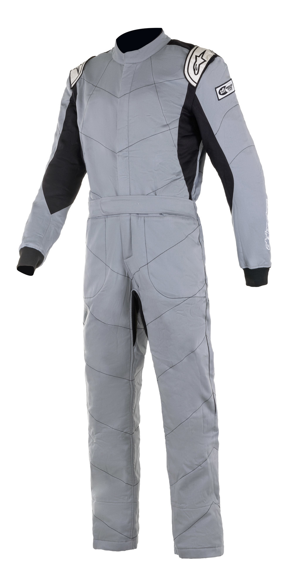 Driving Suit - Knoxville V2 - 1-Piece - SFI 3.2A/5 - Boot-Cut - Triple Layer - Fire Retardant Fabric - Gray / Black - Size 64 - 2X-Large - Each