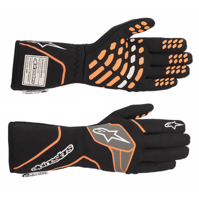 Alpinestars 3551023-156-S Driving Gloves, Tech-1 Race V3, SFI 3.3/5, FIA Approved, 2 Layer, Aramid / Silicone, Elastic Cuff, Black / Fluorescent Orange, Small, Pair