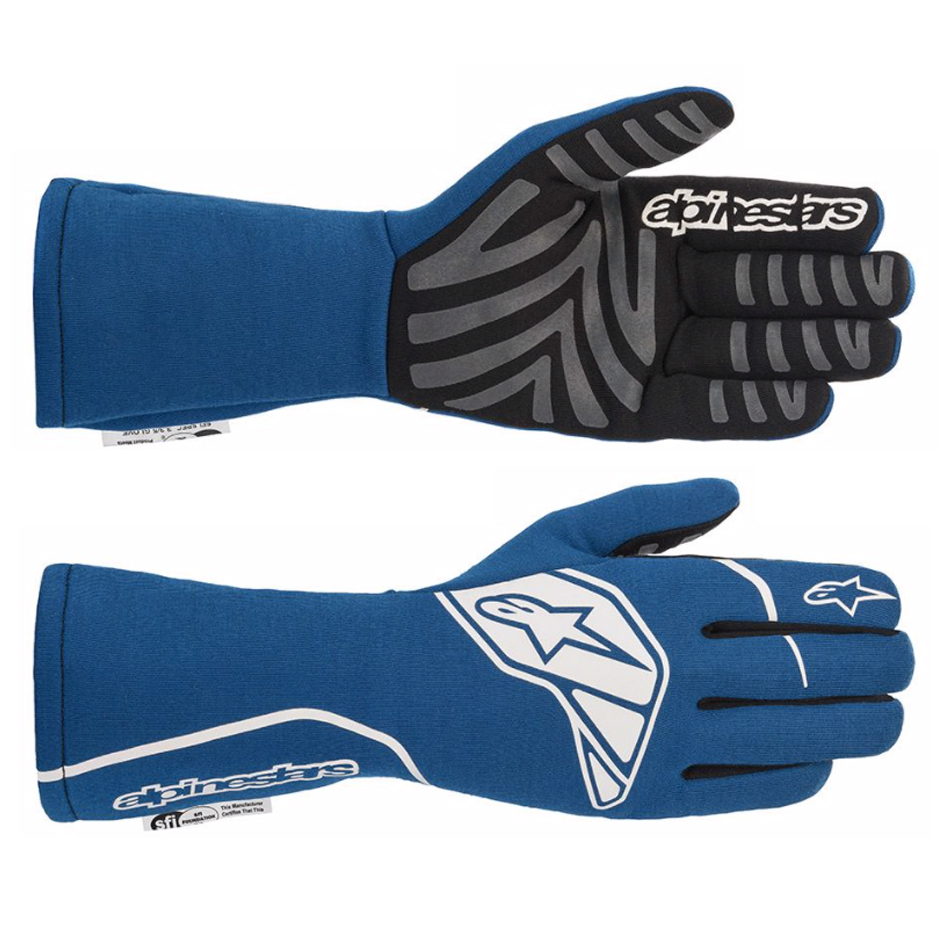 Alpinestars 3551620-7022-L Driving Gloves, Tech-1 Start v2, SFI 3.3/5, FIA Approved, Fire Retardant Fabric, Elastic Cuff, Blue / White, Large, Pair