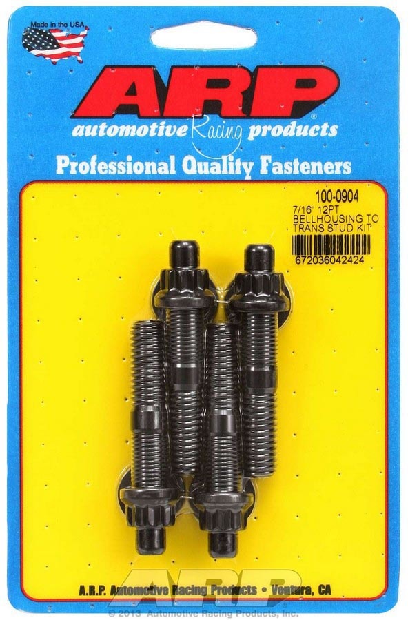 ARP 100-0904 Bellhousing Stud Kit, 7/16-14 in Thread, 2.750 in Long, 12 Point Nuts, Chromoly, Black Oxide, Set of 4