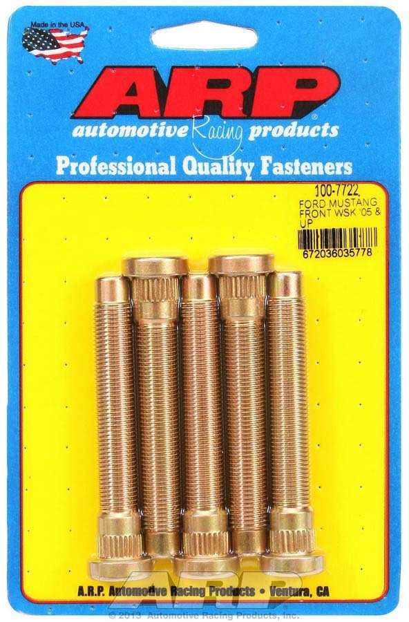ARP 100-7722 Wheel Stud, 1/2-20 in Thread, 3.315 in Long, 0.550 in Knurl, Chromoly, Cadmium, Mustang Front, Set of 5