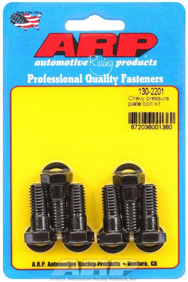 ARP 130-2201 - Pressure Plate Bolt Kit, High Performance Series, 3/8-16 in Thread, Hex Head, Washers Included, Chromoly, Black Oxide, Chevy V8, Set of 6