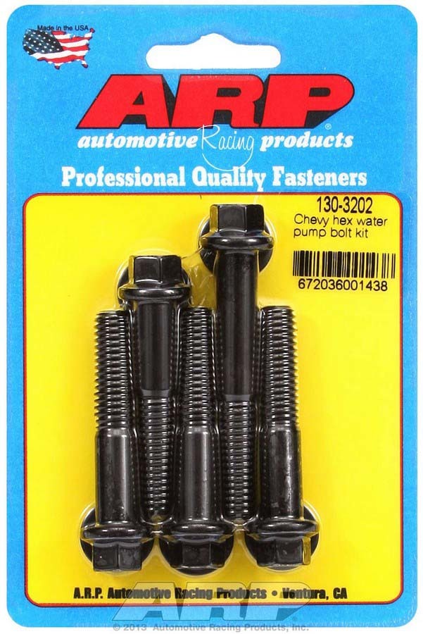 ARP 130-3202 Water Pump Bolt Kit, Hex Head, Washers Included, Chromoly, Black Oxide, Long Water Pump, Chevy V8, Kit