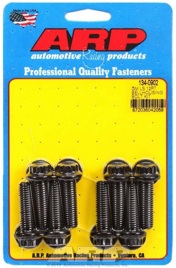 ARP 134-0902 Bellhousing Bolt Kit, 10 mm x 1.50 Thread, 1.375 in Long, 12 Point Head, Washers Included, Chromoly, Black Oxide, GM LS-Series, Set of 8