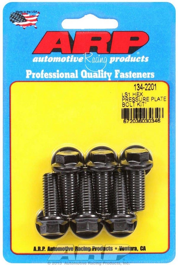 ARP 134-2201 Pressure Plate Bolt Kit, High Performance Series, 10 mm x 1.50 Thread, Hex Head, Washers Included, Chromoly, Black Oxide, GM LS-Series, Set of 6
