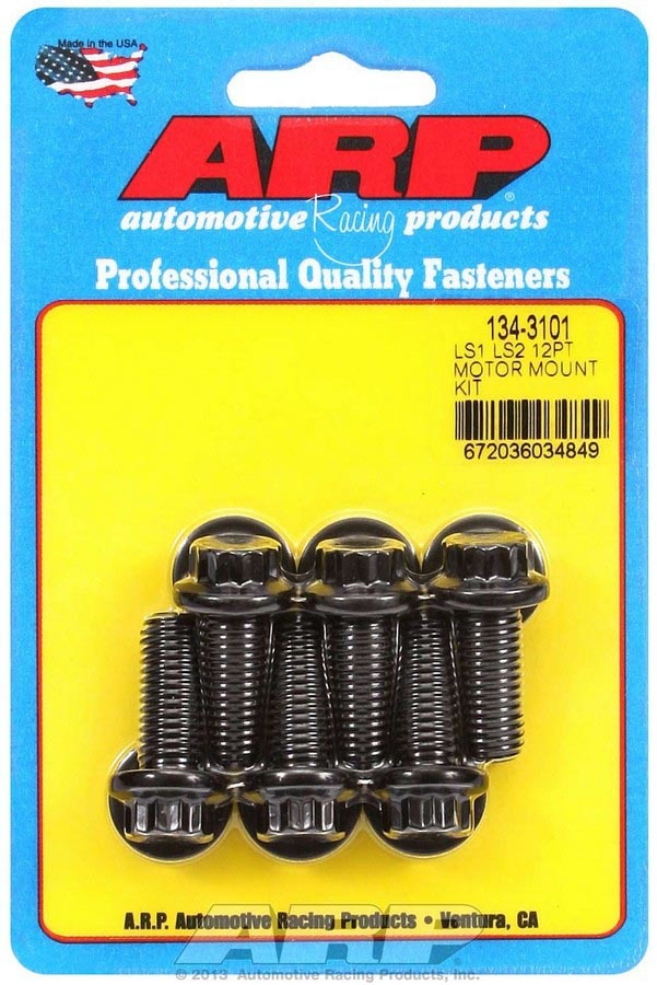ARP 134-3101 Motor Mount Bolt Kit, 12 Point Head, Washers Included, Chromoly, Black Oxide, Mount to Block, GM LS-Series, Set of 6