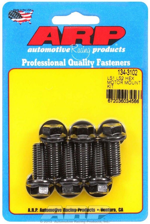 ARP 134-3102 Motor Mount Bolt Kit, Hex Head, Washers Included, Chromoly, Black Oxide, Mount to Block, GM LS-Series, Set of 6