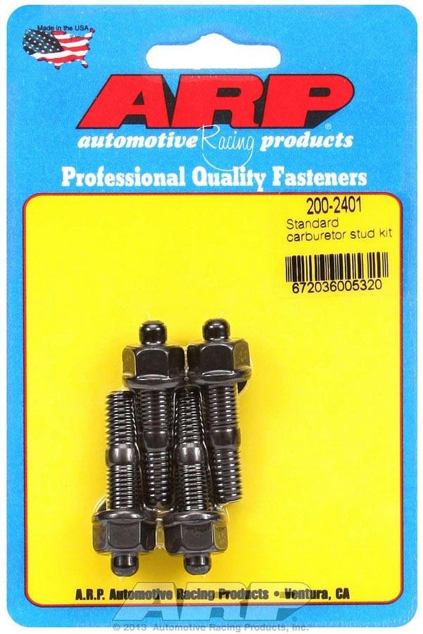 ARP 200-2401 Carburetor Stud, 5/16-18 and 5/16-24 in Thread, 1.700 in Long, Hex Nuts, Chromoly, Black Oxide, Set of 4