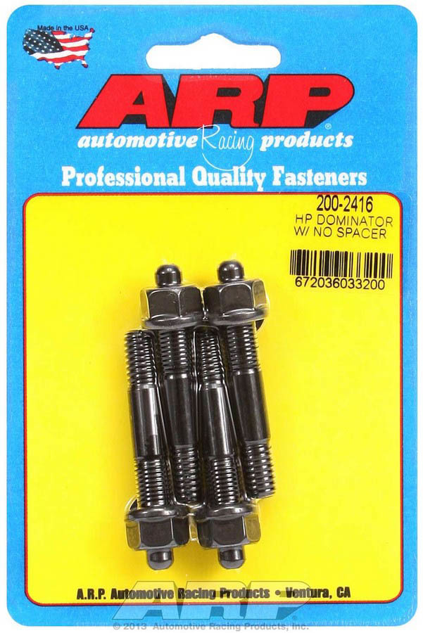 ARP 200-2416 Carburetor Stud, 5/16-18 and 5/16-24 in Thread, 2.225 in Long, Hex Nuts, Chromoly, Black Oxide, Set of 4