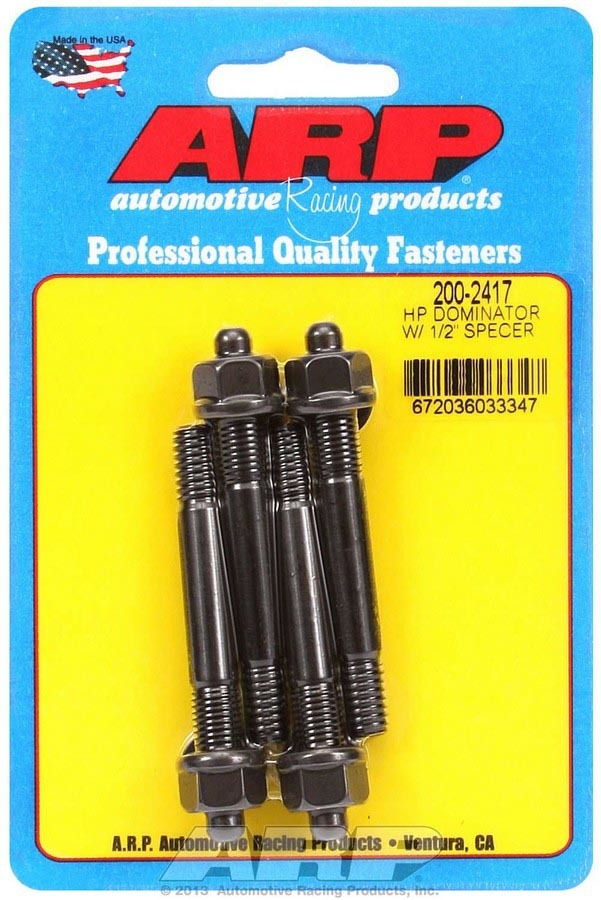 ARP 200-2417 Carburetor Stud, 5/16-18 and 5/16-24 in Thread, 2.700 in Long, Hex Nuts, Chromoly, Black Oxide, Set of 4