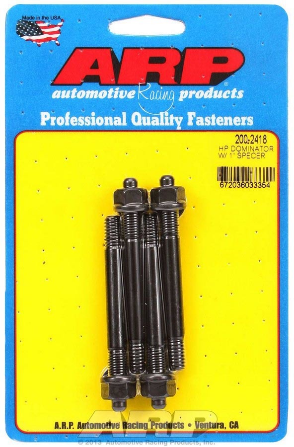 ARP 200-2418 Carburetor Stud, 5/16-18 and 5/16-24 in Thread, 3.200 in Long, Hex Nuts, Chromoly, Black Oxide, Set of 4