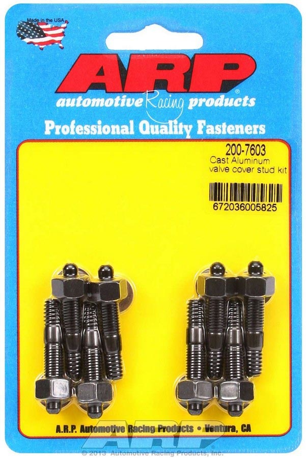 Valve Cover Fastener - Stud - 1/4-20 in Thread - 1.500 in Long - Hex Nuts - Chromoly - Black Oxide - Set of 8