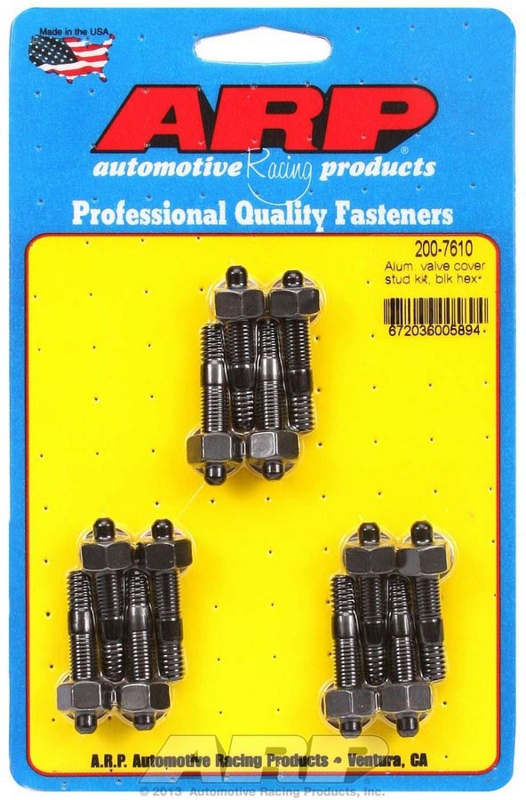 Valve Cover Fastener - Stud - 1/4-20 in Thread - 1.500 in Long - Hex Nuts - Chromoly - Black Oxide - Set of 12