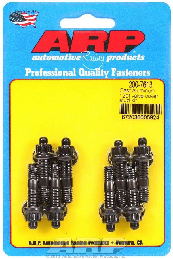 Valve Cover Fastener - Stud - 1/4-20 in Thread - 1.500 in Long - 12 Point Nuts - Chromoly - Black Oxide - Set of 8