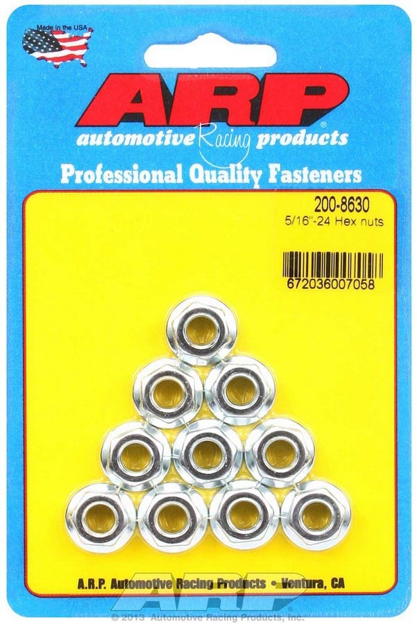 ARP 200-8630 Nut, Locking, 5/16-24 in Thread, 1/2 in Hex Head, Serrated Flange, Steel, Cadmium, Set of 10
