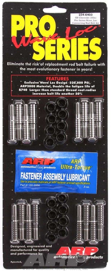ARP 234-6403 Connecting Rod Bolt Kit, Pro Series, Wave-Loc, 3/8 in Bolt, ARP2000, Large Journal, Small Block Chevy, Set of 16