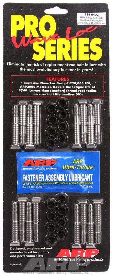 ARP 235-6402 Connecting Rod Bolt Kit, Pro Series, Wave-Loc, 3/8 in Bolt, ARP2000, Big Block Chevy, Set of 16