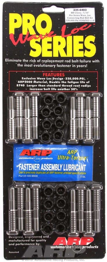 ARP 235-6403 Connecting Rod Bolt Kit, Pro Series, Wave-Loc, 7/16 in Bolt, 12 Point Nut, ARP2000, Big Block Chevy, Set of 16