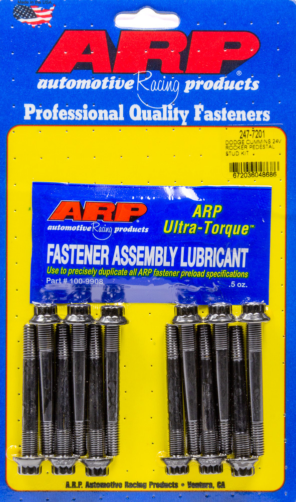 ARP 247-7201 Rocker Arm Stud, Pedestal, 8 mm x 1.25 Base Thread, 8 mm x 1.00 Top Thread, 2.00 in Effective Stud Length, Chromoly, Black Oxide, Dodge Cummins, Kit