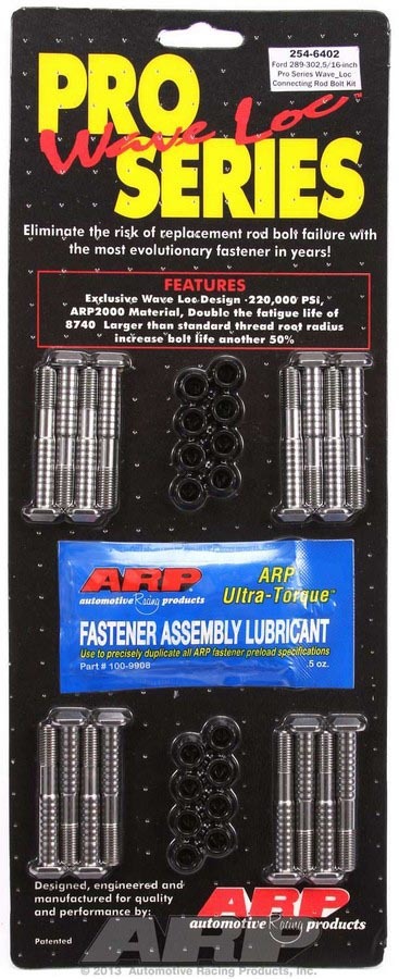 ARP 254-6402 Connecting Rod Bolt Kit, Pro Series, Wave-Loc, 5/16 in Bolt, ARP2000, Small Block Ford, Set of 16