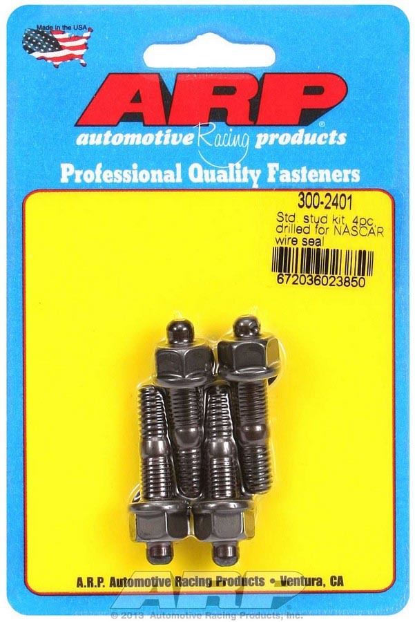 ARP 300-2401 Carburetor Stud, Pro Series, 5/16-18 and 5/16-24 in Thread, 1.700 in Long, Hex Nuts, Drilled, Chromoly, Black Oxide, Set of 4