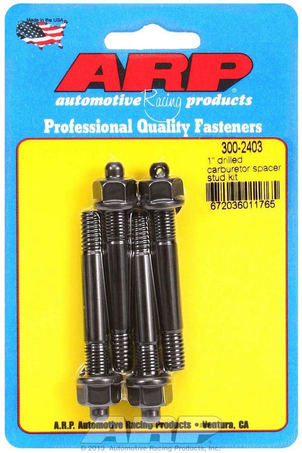 ARP 300-2403 Carburetor Stud, Pro Series, 5/16-18 and 5/16-24 in Thread, 2.700 in Long, Hex Nuts, Drilled, Chromoly, Black Oxide, Set of 4