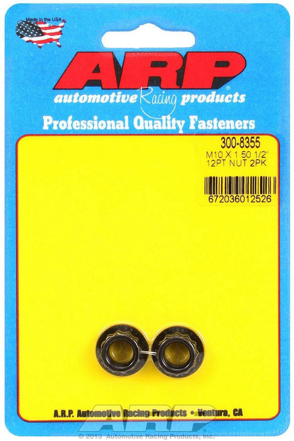 ARP 300-8355 Nut, 10 mm x 1.50 Thread, 12 mm 12 Point Head, Chromoly, Black Oxide, Universal, Pair