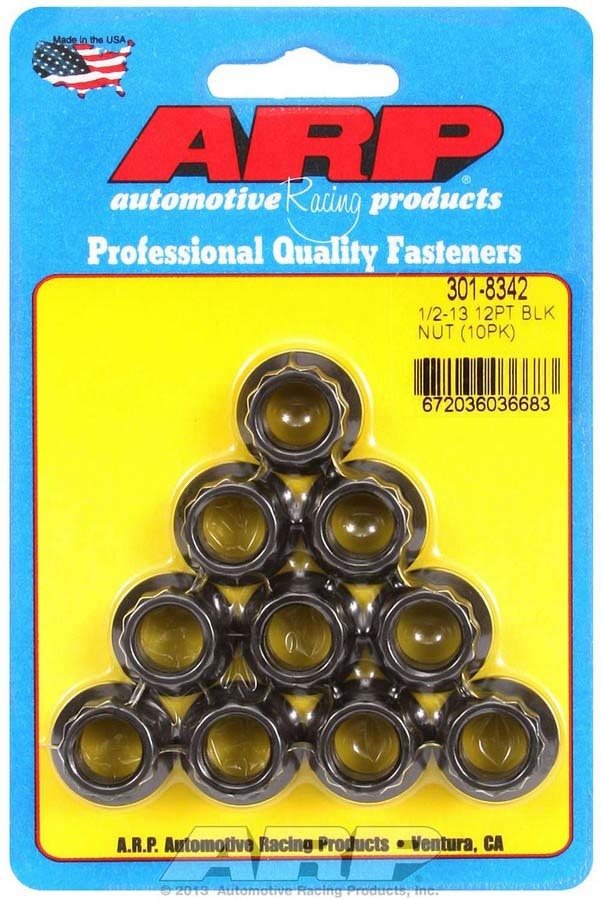 ARP 301-8342 Nut, 1/2-13 in Thread, 9/16 in 12 Point Head, Chromoly, Black Oxide, Universal, Set of 10