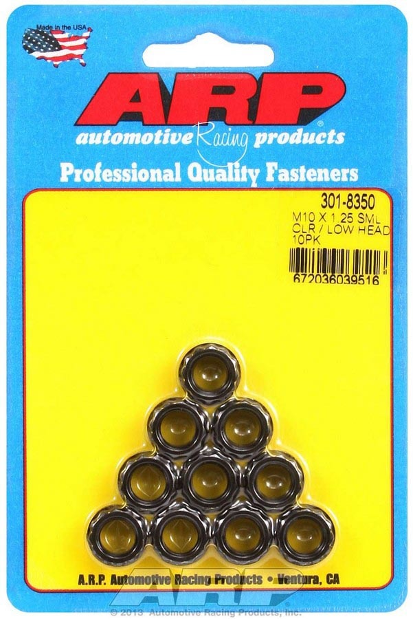 ARP 301-8350 Nut, 10 mm x 1.25 Thread, 12 mm 12 Point Head, Chromoly, Black Oxide, Universal, Set of 10