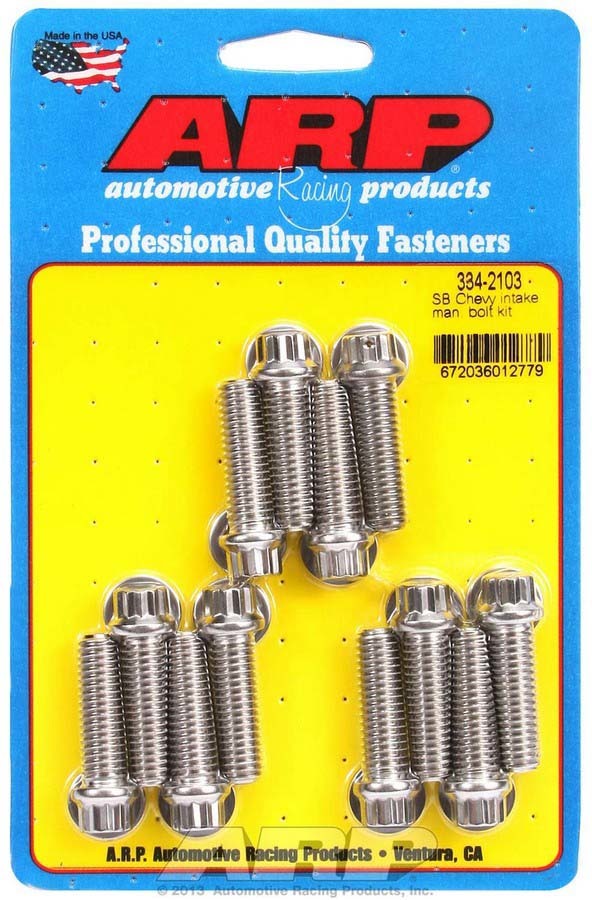 ARP 334-2103 Intake Manifold Bolt Kit, NASCAR, 12 Point Head, Drilled Tech Bolt, Stainless, Polished, Small Block Chevy, Kit