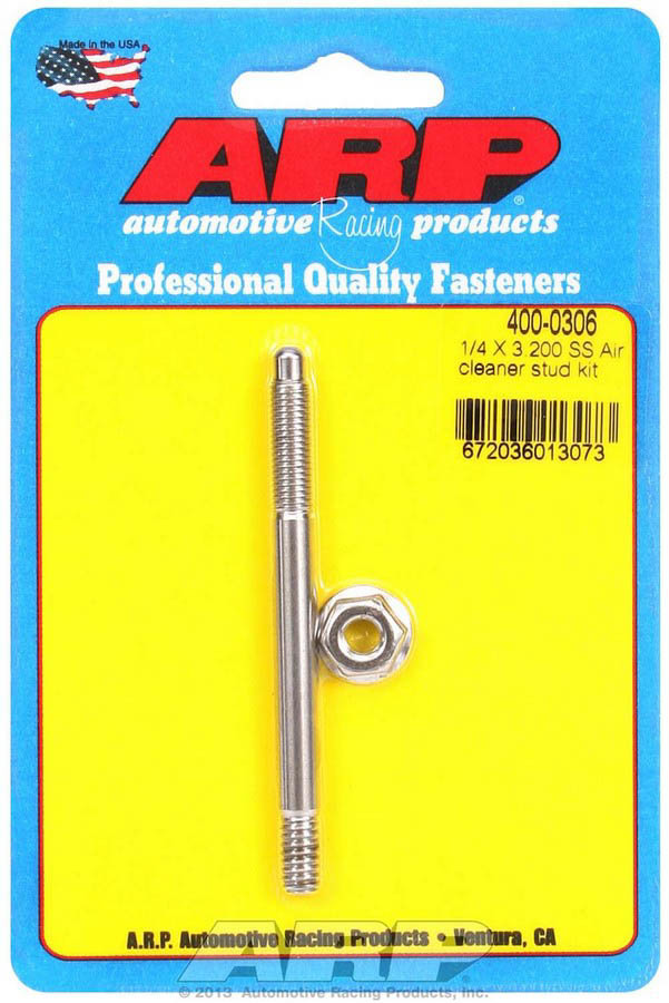 ARP 400-0306 Air Cleaner Stud, 1/4-20 in Thread, 3.200 in Long, Stainless, Polished, Each