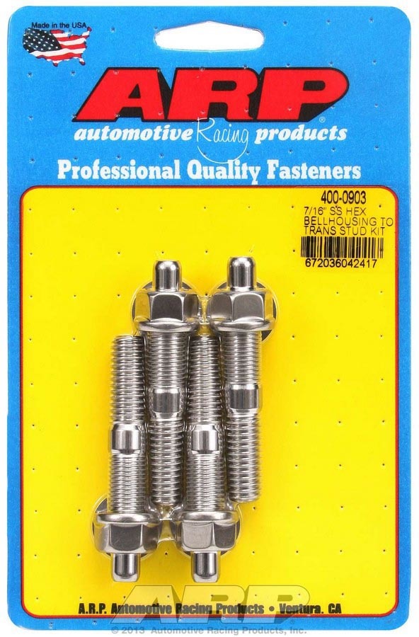 ARP 400-0903 Bellhousing Stud, Pro Series, 7/16 in Stud, 2.750 in Long, Hex Nuts, Stainless, Polished, Universal, Kit