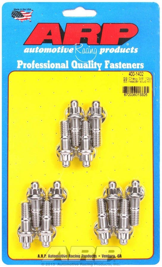 ARP 400-1402 - Header Stud, 3/8 in Diameter, 1.670 in Long, 12 Point Nuts, Stainless, Polished, Small Block Chevy, Set of 12