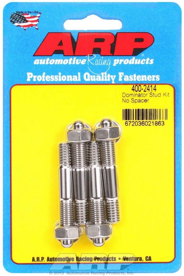 ARP 400-2414 Carburetor Stud, 5/16-18 and 5/16-24 in Thread, 2.225 in Long, Hex Nuts, Stainless, Polished, Set of 4