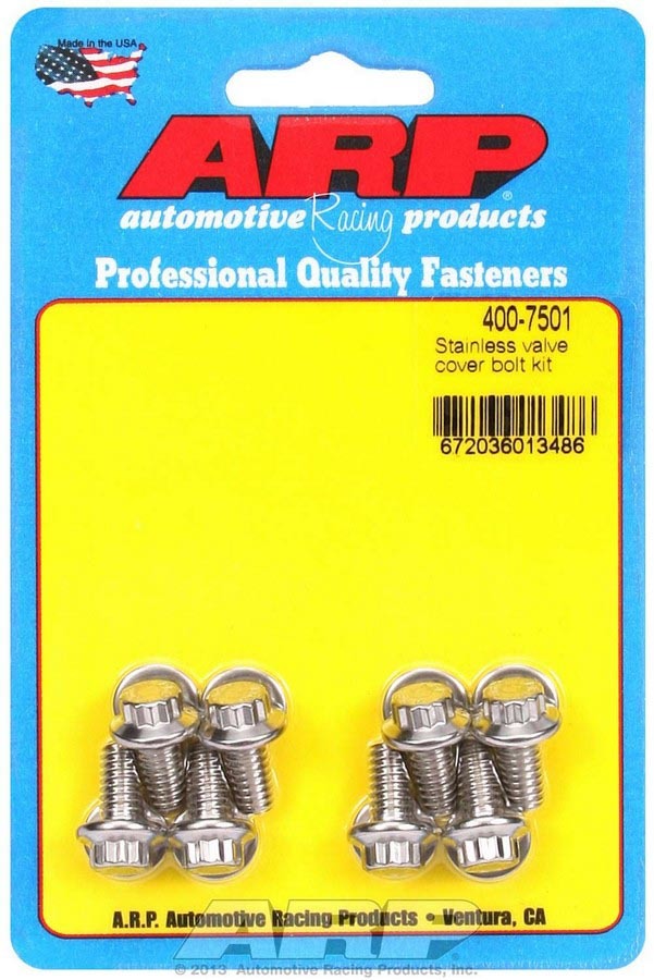 Valve Cover Fastener - Bolt - 1/4-20 in Thread - 0.515 in Long - 12 Point Head - Stainless - Polished - Set of 8