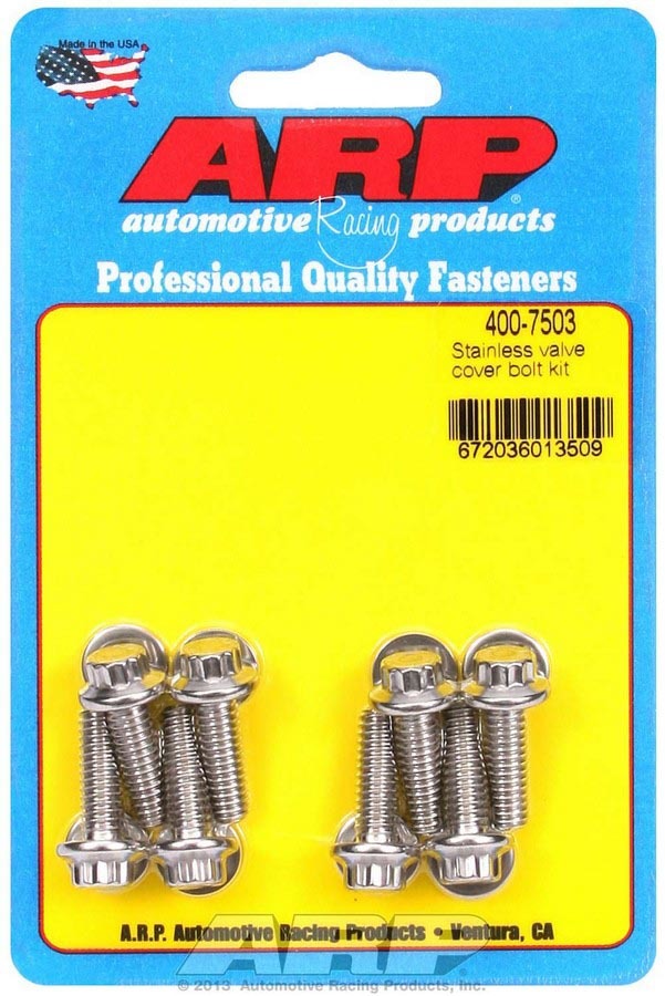 Valve Cover Fastener - Bolt - 1/4-20 in Thread - 0.812 in Long - 12 Point Head - Stainless - Polished - Set of 8