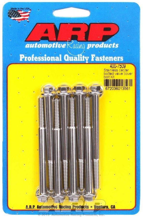 Valve Cover Fastener - Bolt - 1/4-20 in Thread - 3.250 in Long - Hex Head - Stainless - Polished - Chevy Center Bolt - Set of 8