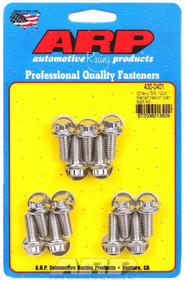 ARP 430-0401 Transmission Pan Bolt Kit, 12 Point Head, Stainless, Polished, TH350 / 400, Kit