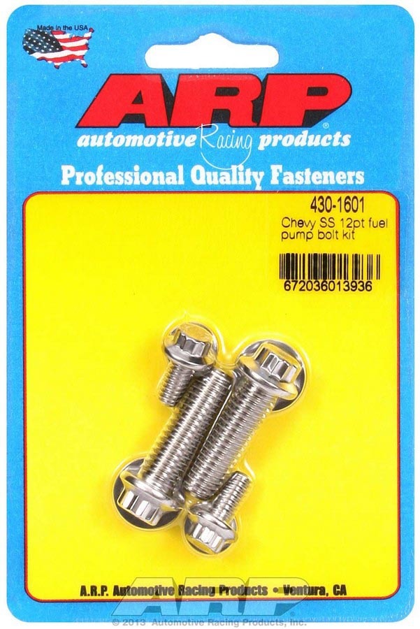 ARP 430-1601 Fuel Pump Bolt Kit, 12 Point Head, Stainless, Polished, Chevy V8, Kit