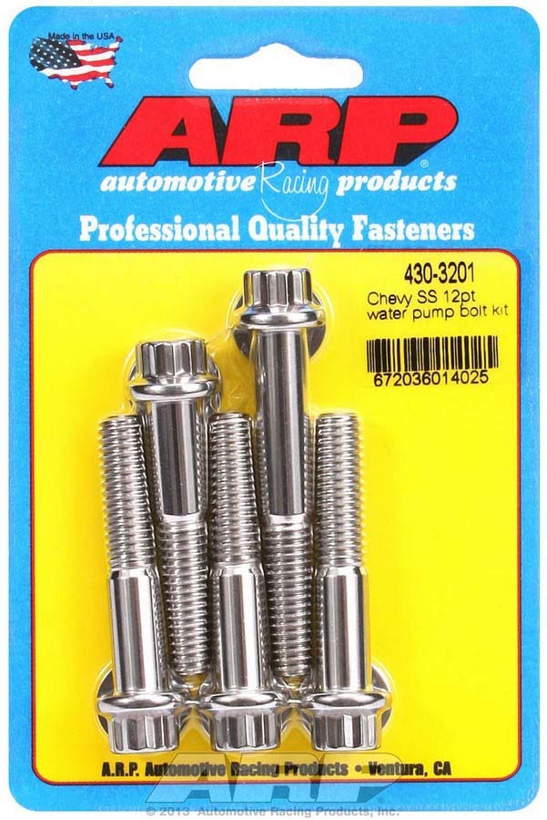 ARP 430-3201 Water Pump Bolt Kit, 12 Point Head, Stainless, Polished, Long Water Pump, Chevy V8, Kit