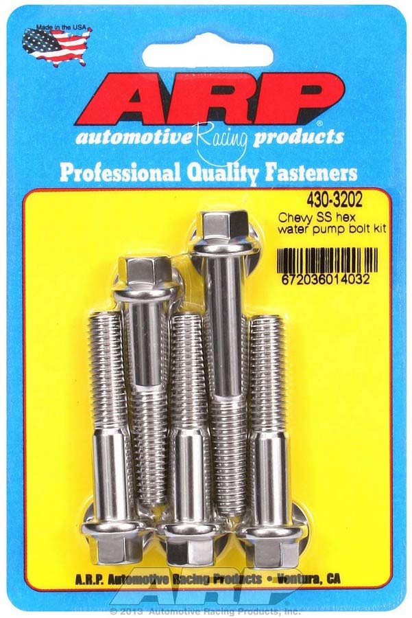 ARP 430-3202 Water Pump Bolt Kit, Hex Head, Stainless, Polished, Long Water Pump, Chevy V8, Kit